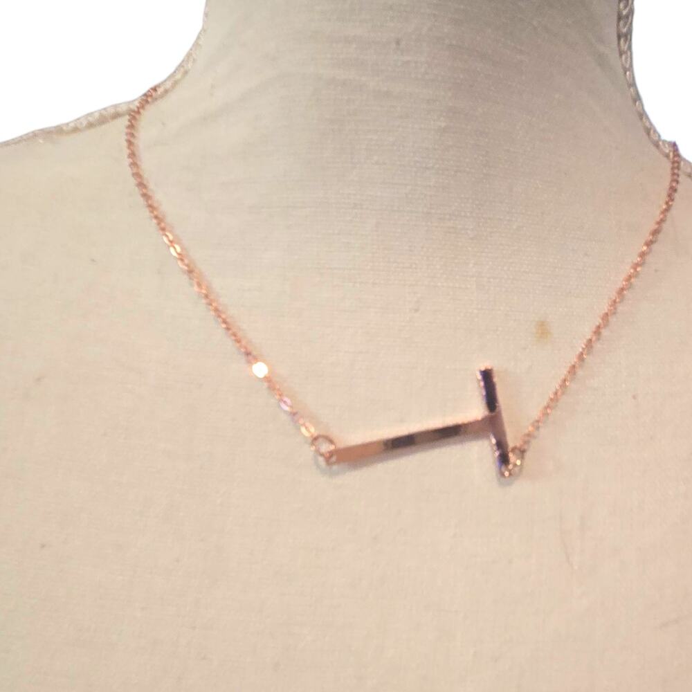 Necklace Horizontal Bar T Initial Pendant Delicate Chain Minimalist 18" SKU2310